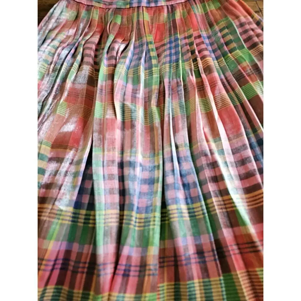 J. Crew Shimmering Madras Plaid A-Line Midi Skirt Women's Size 6 - Picture 9 of 11